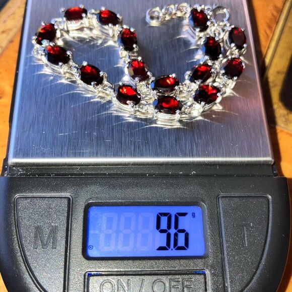 Natural Red Garnet Sterling Silver Tennis Bracelet - Picture 5 of 6